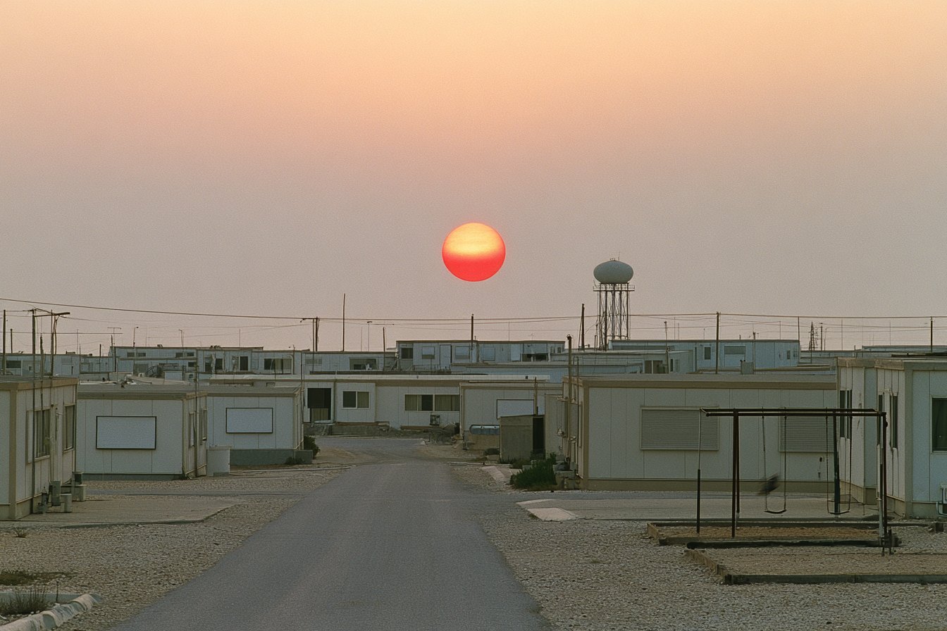Rua de Vésper sob o sol dos Sete Sóis, na manhã do relato — a colônia pediu silêncio e normalidade.